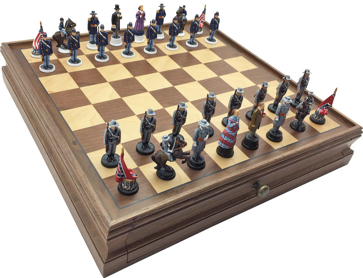 American Civil War Chess set Hand Painted with case