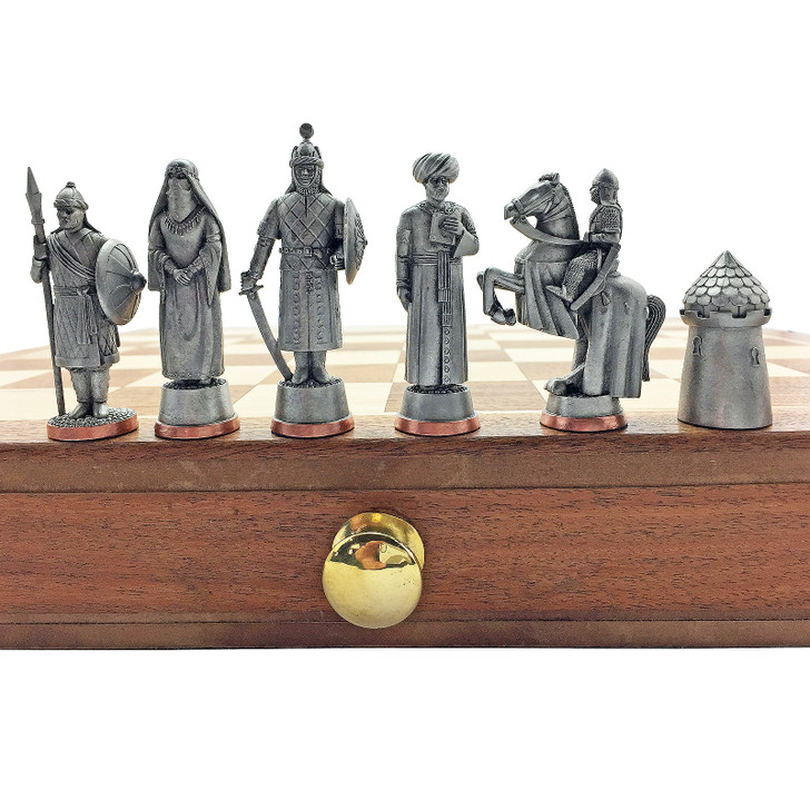 The Crusades Antique finish Chess Saladin pieces with case.