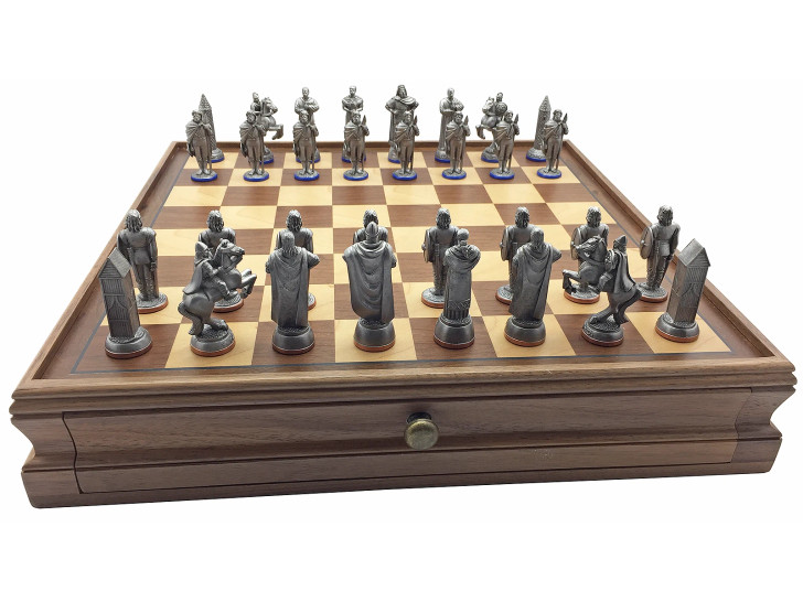 Battle of Clontarf Antique Finish Chess Set with case.