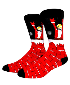 Santa in Chimney Socks, Santa’s Chimney Slide Socks, Santa Socks, Men's Santa Socks, Christmas Socks, Novelty christmas socks, Cute Christmas socks,  Santa Chimney Slide Socks