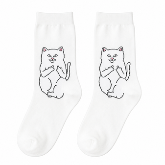 Cat Giving Middle Finger White Socks, Ladies Cat Giving Middle Finger White Socks