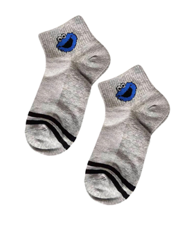Grey Cookie Monster Socks, Ankle Style cookie monster, ladies cookie monster socks, sock boutique