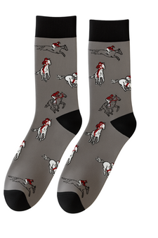 Galloping in Style Horse Socks, Men's Galloping in Style Horse Socks, Horse Socks, Men's Horse Socks, Men's Horse Crew Socks, Horse Print Socks, Jokey Socks