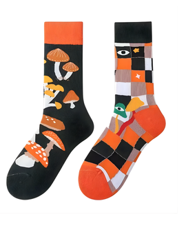Mismatched Mushroom Magic Socks, Ladies Mismatched Mushroom Magic Socks, Mushroom Socks, Mismatched Socks, Funky Nature Socks, Abstract Pattern Socks, Artistic Socks, Nature-Inspired Socks, Ladies Mushroom Socks, Fun Crew Socks, Creative Fashion Socks, Forest Print Socks, Whimsical Socks, Unique Design Socks, Mushroom Art Socks, Funky Gift Socks, Nature Lover Socks, Trendy Pattern Socks, Cute Artistic Socks, Forest Theme Socks, Mismatched Pattern Socks