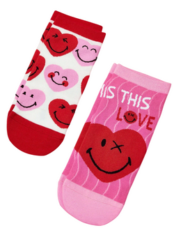 Love Notes Socks, Ladies Love Notes Socks, Ladies Love Notes Ankle Socks, Heart Socks, Ladies Socks, Ankle Socks, Cute Socks, Fun Socks, Novelty Socks, Love Theme Socks, Pink Socks, Red Socks, Smiley Heart Design, Valentines Socks, Cosy Socks, Colourful Socks