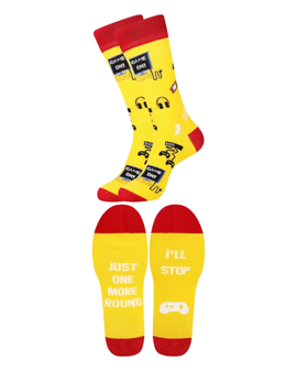 Just One More Round Gaming Socks, Men's Just One More Round Gaming Socks, Men's Just One More Round Socks, Men's Gaming Socks, Men's Novelty Socks, Funny Men's Socks, Gamer Socks Men, Video Game Socks, One More Game Socks, Gaming In Progress Socks, Gamer Gift For Men, Men's Crew Socks, Yellow And Red Socks, Men's Cotton Socks, Statement Socks Men, Gaming Gift Socks, Gift Socks For Him, Casual Men's Socks, Weekend Socks Men, Gaming Accessories, Fun Men's Footwear