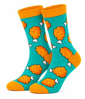 Crispy Chicken Drumstick Socks, Ladies Crispy Chicken Drumstick Socks, Ladies Crew Socks, Womens Novelty Socks, Chicken Drumstick Socks, Crispy Chicken Socks, Fried Chicken Socks, Food Print Socks, Funny Womens Socks, Colourful Crew Socks, Turquoise Socks, Orange Socks, Foodie Gift, Chicken Lover Gift, Quirky Socks, Fun Patterned Socks, Casual Everyday Socks