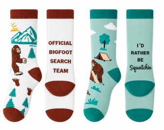 Ladies’ Bigfoot Socks, Sasquatch Socks, Squatch Watch Socks, Bigfoot Sock 2 Pack, Funny Socks For Ladies, Novelty Socks For Ladies, Camping Socks For Ladies, Outdoor Adventure Socks, Cryptid Socks, Bigfoot Lover Gift, Sasquatch Gift For Ladies
