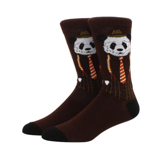 Dressed up Panda Socks, panda socks, panda crew socks, panda novelty socks, men's panda socks, panda novelty socks