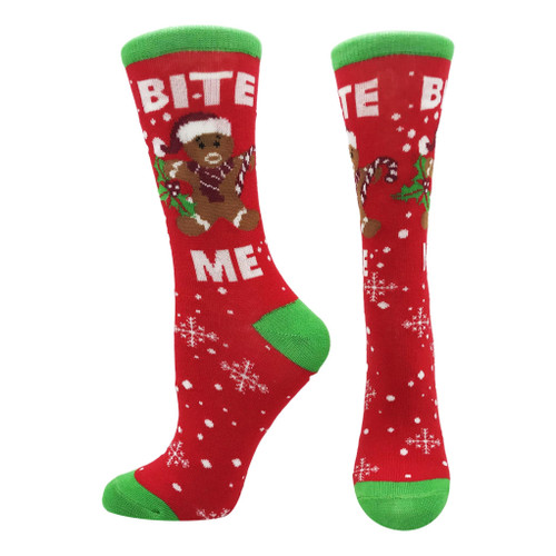 Bite Me Gingerbread Christmas Socks