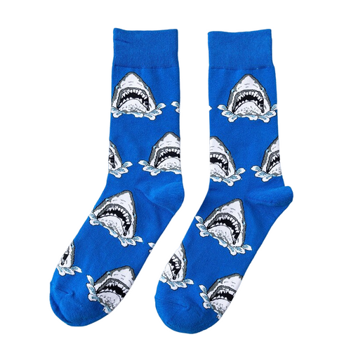Blue Shark Socks, Men's Blue Shark Socks, Shark socks, shark crew socks, shark hungry socks