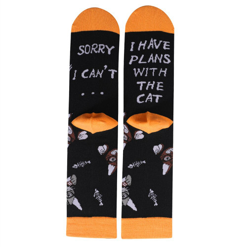 Plans With The Cat Socks, Text Socks, Funny Text Socks, Funny Socks, Novelty Cat Socks, "Sorry I can't - I have plans with the cat" Socks