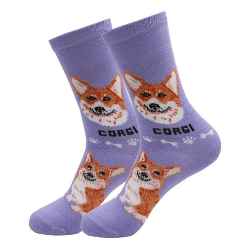 Purple Corgi Dog Socks