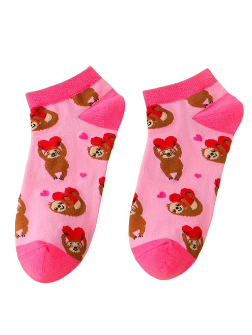 Pink Sloth Socks, Pink socks, pink ankle socks, ankle socks, love heart sloth, love sloth socks, ankle socks, sock boutique, novelty socks, novelty sloth socks, nz socks, kiwi socks, funky socks, cute socks, perfect gift ideas