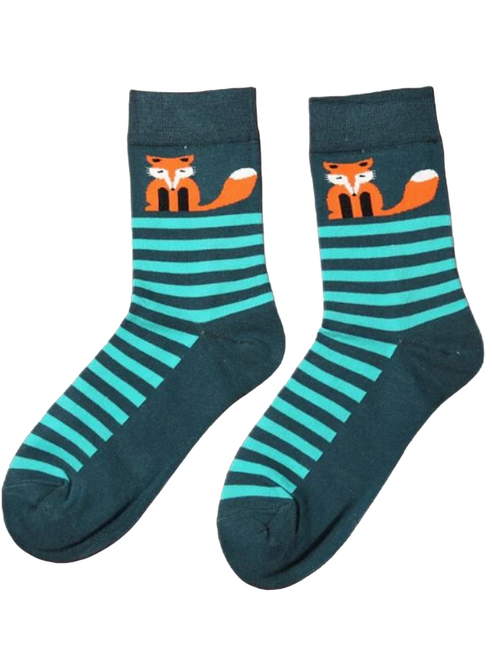Green Fox Socks, fox socks, ladies fox socks, sock boutique, fox crew socks