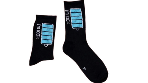 I'm 100% Charged Socks, sock boutique, novelty socks, wellness socks, wellbeing socks, best gift ideas, nz largest range of socks, novelty gift socks