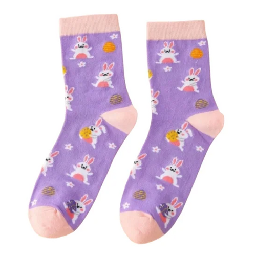 Purple Bunny Easter Socks