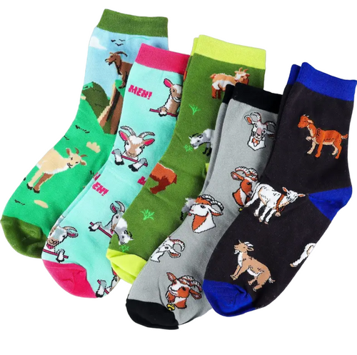 Here We Goat Again Socks, goat socks, ladies goat socks, goat crew socks, ladies goat crew socks, gift pack with goat socks