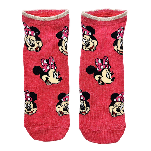 Ladies Pink Minnie Mouse Face Ankle Socks, Minnie Mouse Face Socks