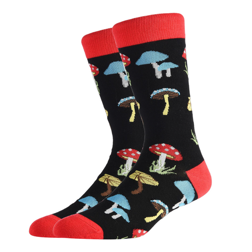 Mushroom Socks, mushroom crew socks, men's mushroom socks, mushroom socks for men