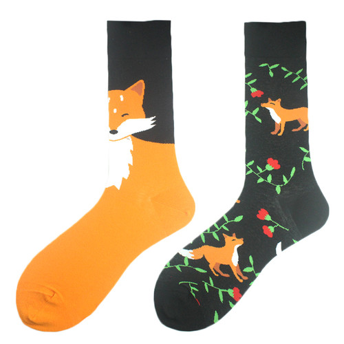 Mismatched Fox Socks, Men's Mismatched Fox Socks, Larger Size Men's Novelty Socks, Super Large Men's Socks