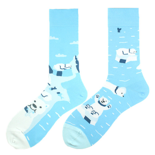 Mismatched Polar Bear Socks, Men's Mismatched Polar Bear Socks, Larger Size Polar Bear Socks, Polar Bear Novelty Socks in Larger Size