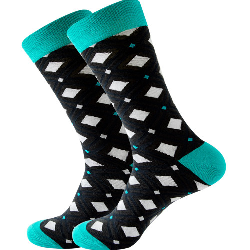 Striped Geometric Socks, Men's Striped Geometric Socks, Geometric Crew Socks, Business Socks