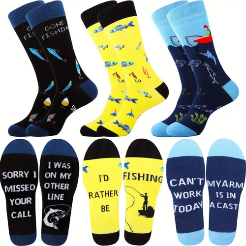 All I Sea Fishing Socks - 3 Pack, Men's fishing socks, Men's fishing crew socks, fish socks, men's funny fish socks, gone fishing socks