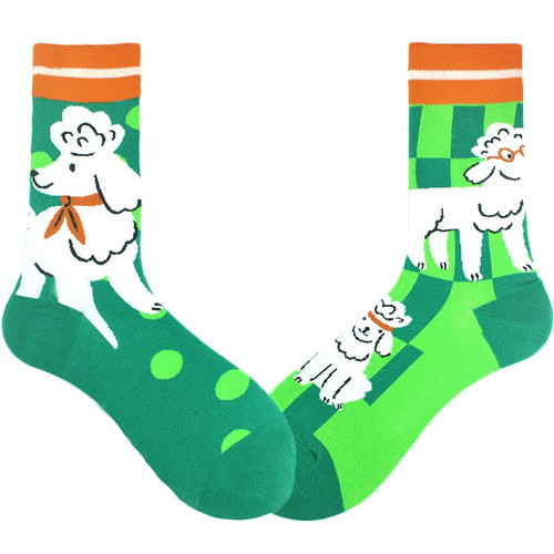 Ladies Green Poodle Socks , Ladies mismatched poodle socks, poodle socks, ladies poodle socks, green poodle socks