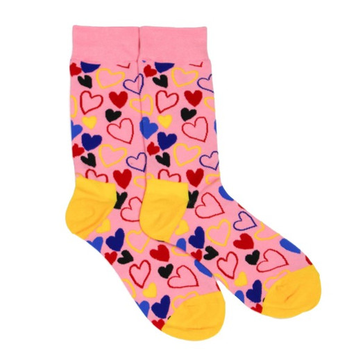 Pink Love Heart Pattern Socks, Ladies Pink Love Heart Pattern Socks, Love Heart socks