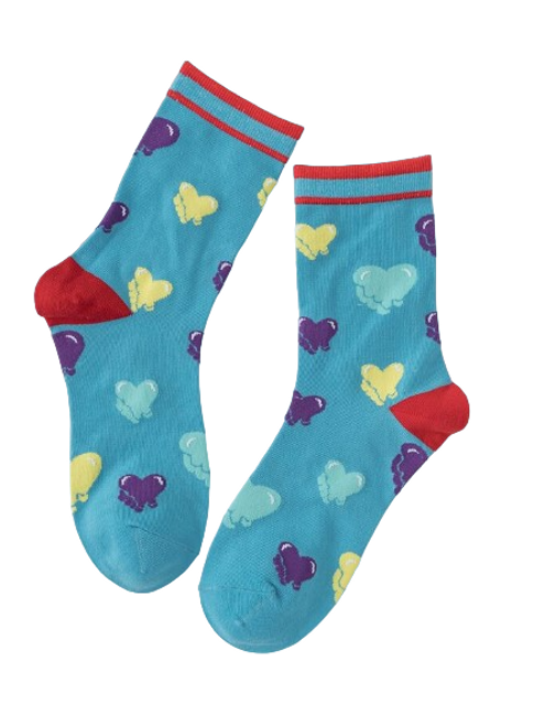Blue Love Heart Pattern Socks, Ladies Blue Love Heart Pattern Socks, Love heart socks
