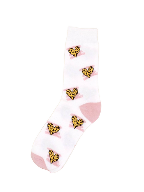 White Leopard Print Love Heart Socks, Ladies White Leopard Print Love Heart Socks, Leopard print socks