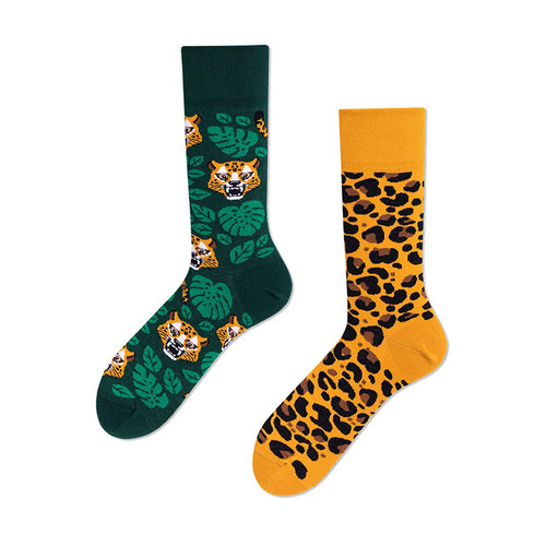 Leopard Jungle Mismatch Socks, Ladies Leopard Jungle Mismatch Socks, Leopard Socks, Ladies Leopard Socks