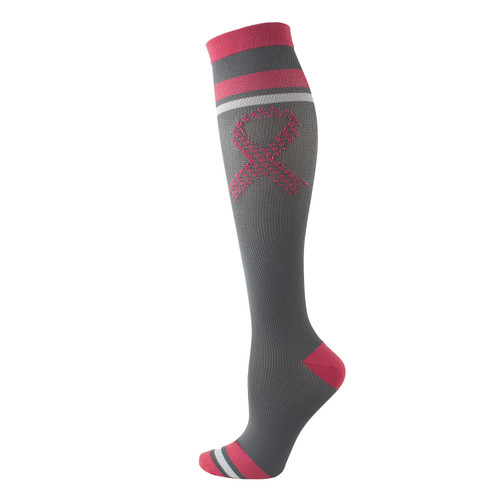 Grey & Pink Ribbon Breast Cancer Awareness Socks, Compression socks, compression ladies