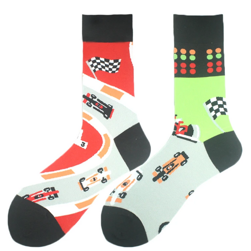 Formula Car Racing Socks, Men's Formula Car Racing Socks, Mismatched Formula Car Racing Socks