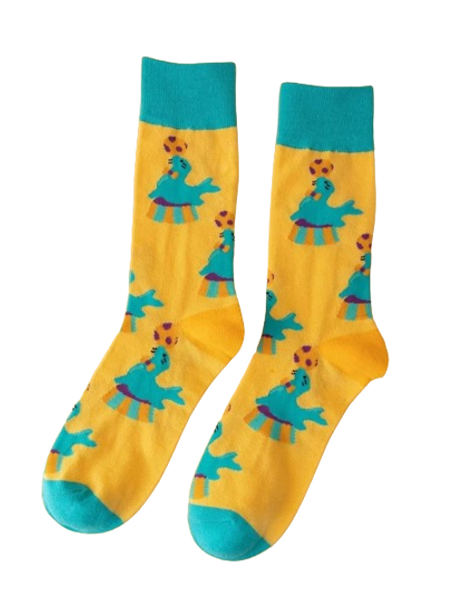 Yellow Sea Lion Socks, Sea Lion Socks, Ladies Sea Lion Socks, Sea lion crew socks, sea lion playing socks