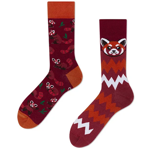 Mismatched Red Panda Socks, Ladies Mismatched Red Panda Socks, Mismatched Socks, Panda Socks, Red Panda Socks