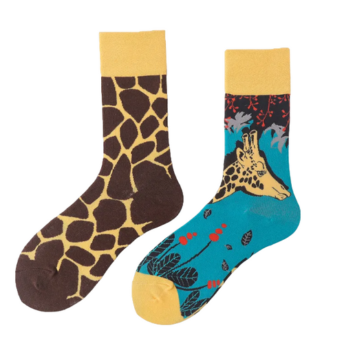 Mismatched Giraffe Crew Socks, Ladies Mismatched Giraffe Crew Socks, Giraffe Socks, Giraffe Crew