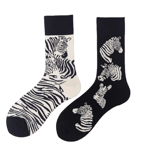 Black & White Zebra Mismatched Socks, Zebra Socks, Ladies Zebra Socks, Black and white Zebra Socks