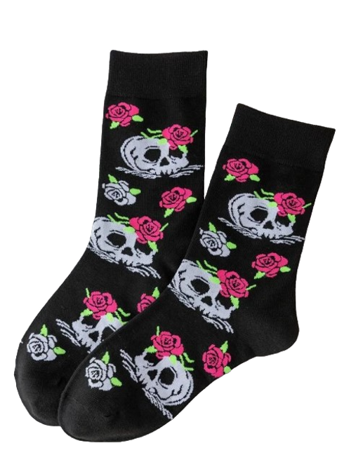 Skull & Roses Socks, Ladies Skull & Roses Socks, Skull socks, roses socks, flower socks