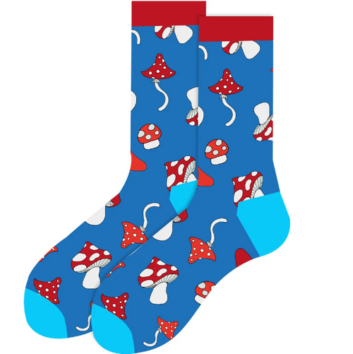 Blue Mushroom Socks, Men's Blue Mushroom Socks, Mushroom Socks, Men's Mushroom Socks, Mushroom Socks