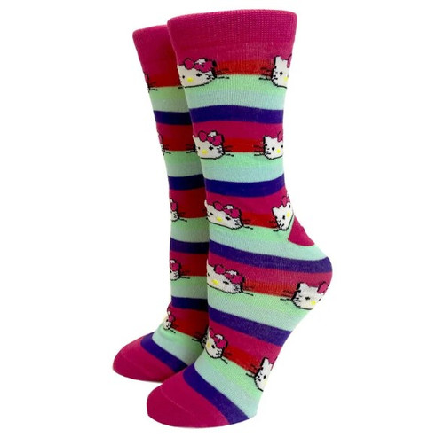 Hello Kitty Crew Socks, Hello Kitty Socks, Ladies Hello Kitty Socks, Cat Socks, Hello Kitty Crew Socks, Hello Kitty Stripe Socks