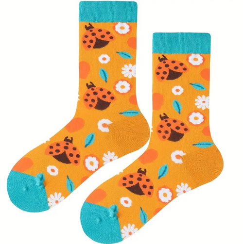 Yellow Ladybug Socks, Ladies Yellow Ladybug Socks, ladybug socks, ladies ladybug crew socks