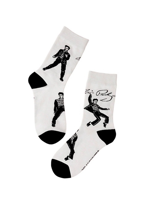 Elvis Socks, Elvis Crew Socks, Music Socks with Elvis, White Elvis Socks, Black and white Elvis Socks, Elvis Presley Socks