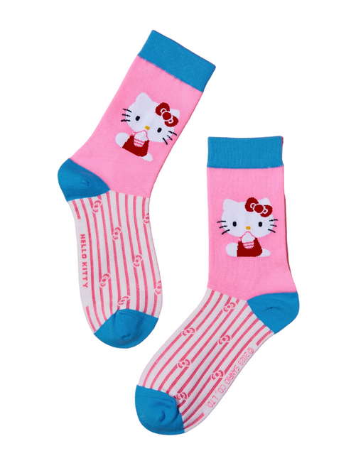 Pink Hello Kitty Crew Socks , Hello Kitty Crew Socks, Hello Kitty Socks, Ladies Hello Kitty Socks, Cat Socks, Hello Kitty Crew Socks, Hello Kitty Stripe Socks