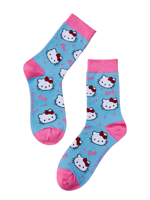 Blue Hello Kitty Socks,  Hello Kitty Crew Socks, Hello Kitty Socks, Ladies Hello Kitty Socks, Cat Socks, Hello Kitty Crew Socks, Hello Kitty Stripe Socks