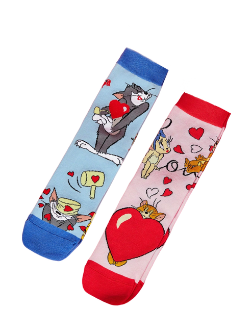 Tom & Jerry Romantic Crew Socks, Ladies Tom & Jerry Romantic Crew Socks,  Ladies  Tom & Jerry Ankle Socks, Tom and jerrry cartoon socks, ladies tom and jerry socks