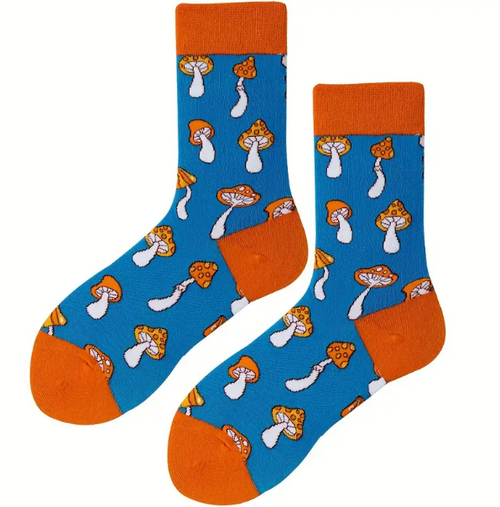 Blue Mushroom Socks, Men's Blue mushroom socks, Mushroom Socks, Men's Mushroom socks