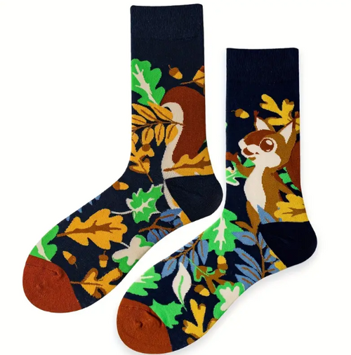 Squirrel Socks, Men's Squirrel Socks, Mismatched Squirrel Socks