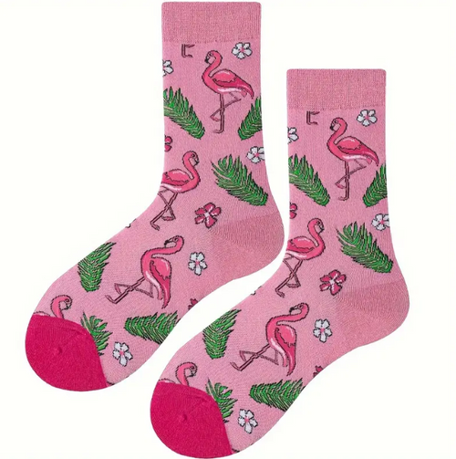 Pink Flamingo Socks, Ladies Pink Flamingo Socks, Bird Socks, Big Bird Socks, Pink bird socks, Flamingo Crew Socks